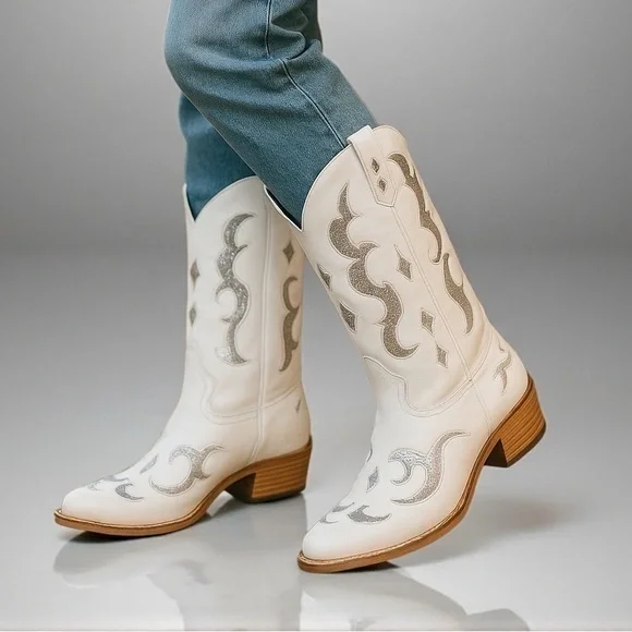 Pierre Dummer White &  Silver Cowboy Boots - Picture 15 of 15